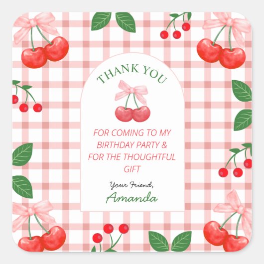 Kersenfruit eerste verjaardagsfeestje vierkante sticker (Voorkant)