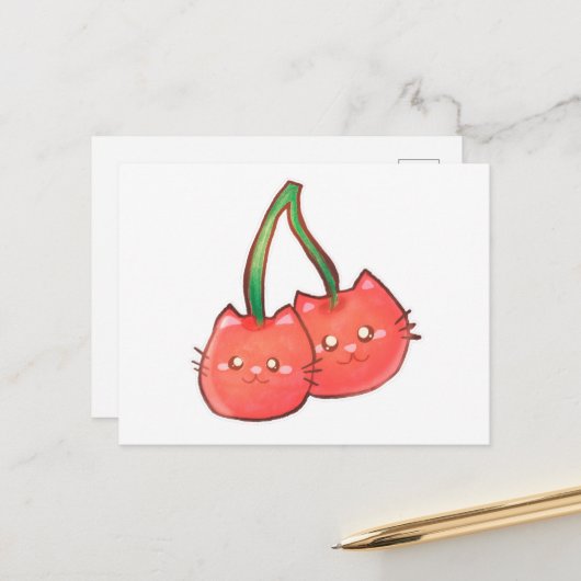 Kersenfruitkatten Briefkaart (Voorkant / Achterkant in situ)