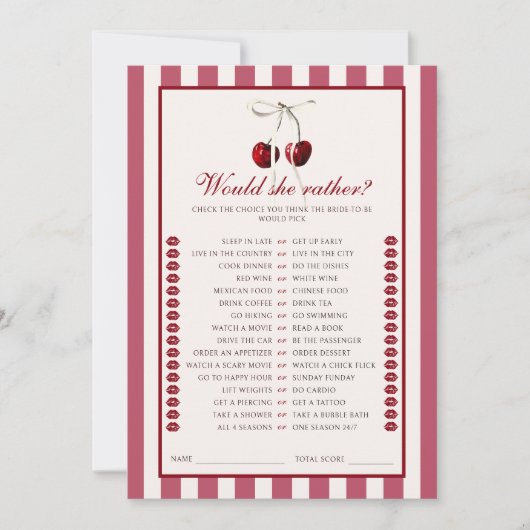 Kersengestreept Vrijgezellenfeest zou ze liever Ka Kaart (Voorkant)