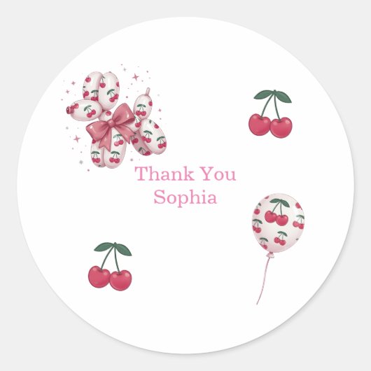 Kersenhond Ballon Verjaardag Bedankt Sticker (Voorkant)
