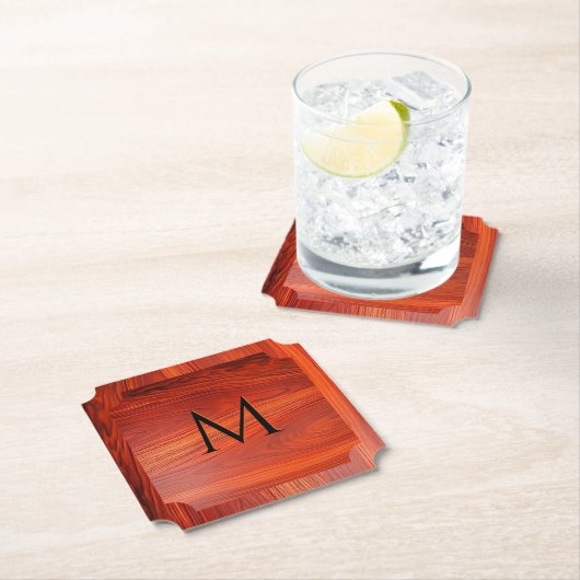 Kersenhout textuur op maat gemaakt monogram. kartonnen onderzetters (Insitu)