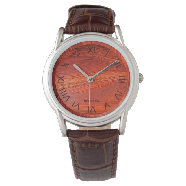 Kersenhout textuur op maat gemaakte monogram. horloge (Voorkant)