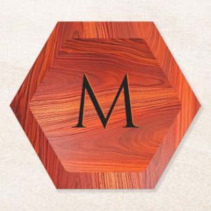 Kersenhout textuur op maat gemaakte monogram. kartonnen onderzetters