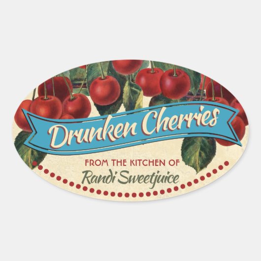  kersenjam bewaart huisconservenlabel ovale sticker (Voorkant)