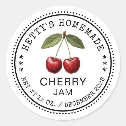 Kersenjam inblikken sticker met  kersen (Voorkant)