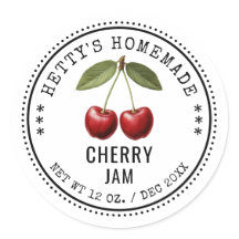 Kersenjam inmaaksticker met vintage kersen