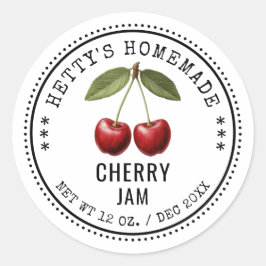 Kersenjam inmaaksticker met vintage kersen ronde sticker