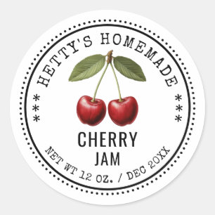 Kersenjam inmaaksticker met vintage kersen ronde sticker