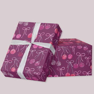 Kersenlinten en strikken waterverfpatroon cadeaupapier