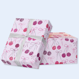 Kersenlinten en strikken waterverfpatroon cadeaupapier