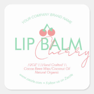 Kersenlippenbalsem-scrub verpakkingsmateriaal voor vierkante sticker