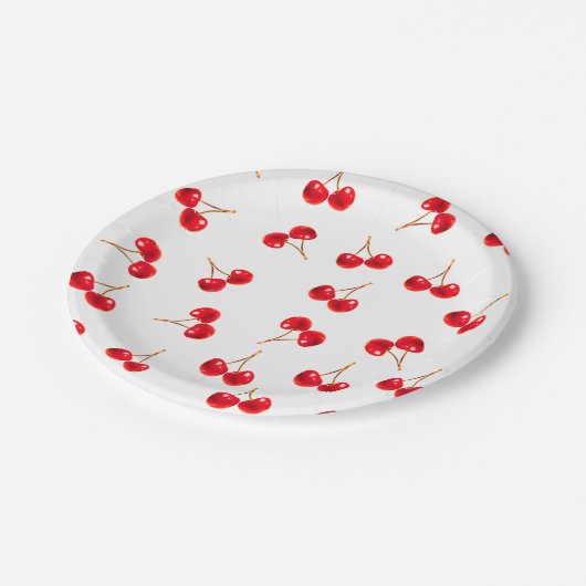 kersenpatroon levendige kleur papieren bordje (Gekanteld)