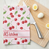 Kersenpatroon met Bleke roze naam Schort Theedoek (Quarter Fold)