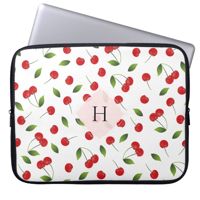 Kersenpatroon-monogram laptophoes laptop sleeve (Voorkant)