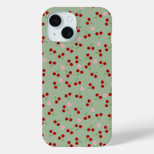 Kersenpatroon op groene achtergrond iPhone 15 case
