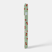 Kersenpatroon op groene achtergrond iPhone 15 case (Linkerkant)
