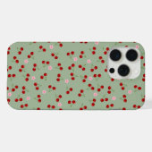 Kersenpatroon op groene achtergrond iPhone hoesje (Achterkant horizontaal)