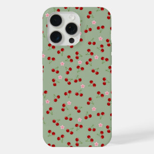 Kersenpatroon op groene achtergrond iPhone 15 pro max case