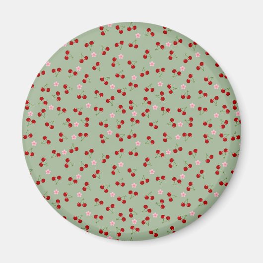 Kersenpatroon op groene achtergrond magneet (Voorkant)