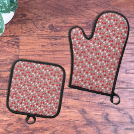 Kersenpatroon Oven Mitt en Pot Houders Set