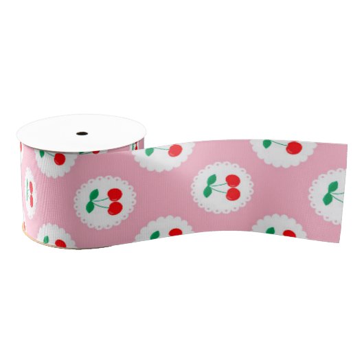 Kersenpatroon – Retro Fruit Cadeau & Decoratie Grosgrain Lint (Spoel)