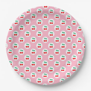 Kersenpatroon – Retro Fruit Cadeau & Decoratie Papieren Bordje
