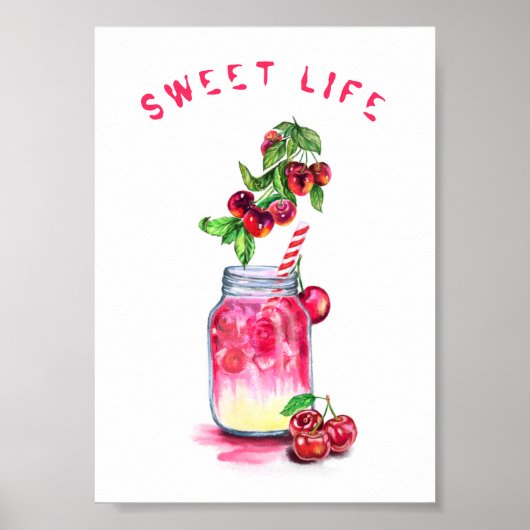 Kersenposter Sappen Koel drankje Fruit Zomerfeest Poster (Voorkant)