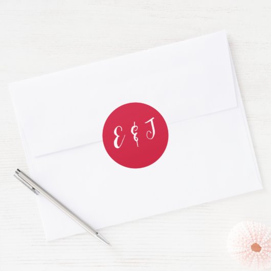 Kersenrode Bruiloft Ronde Sticker (Envelop)