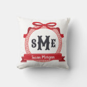 Kersenrode Griekse Sleutel Boog Monogram Kussen (Voorkant)