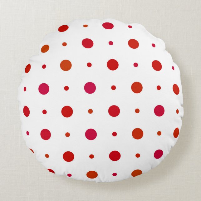Kersenrode polka stippen op wit rond kussen (Voorkant)