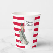 Kersenrode strepen levendig krachtig bruidsdouche papieren bekers (Voorkant)