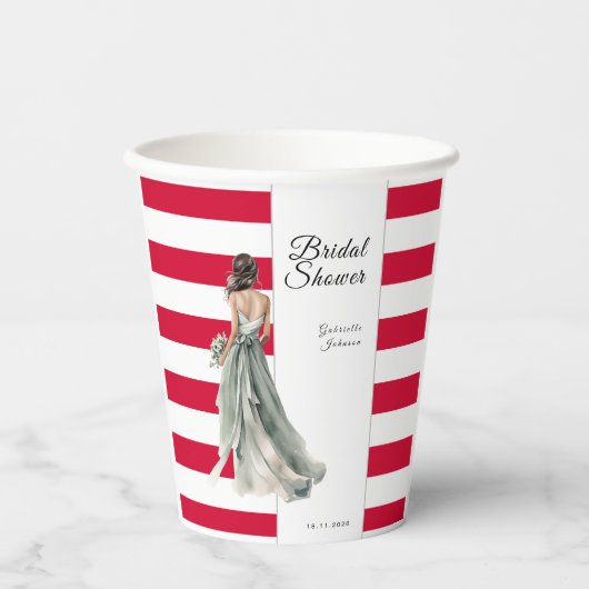 Kersenrode strepen levendig krachtig bruidsdouche papieren bekers (Voorkant)