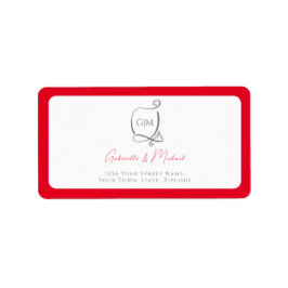 Kersenrood Eenvoudig Elegant Monogram Adres Etiket