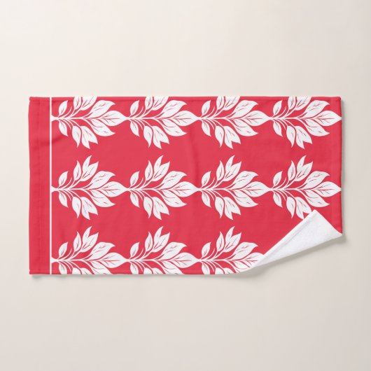 Kersenrood en wit Elegant Bladpatroon Bad Handdoek (Handdoek)