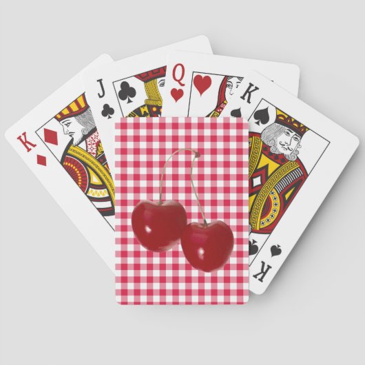 Kersenrood gingham pokerkaarten (Achterkant)