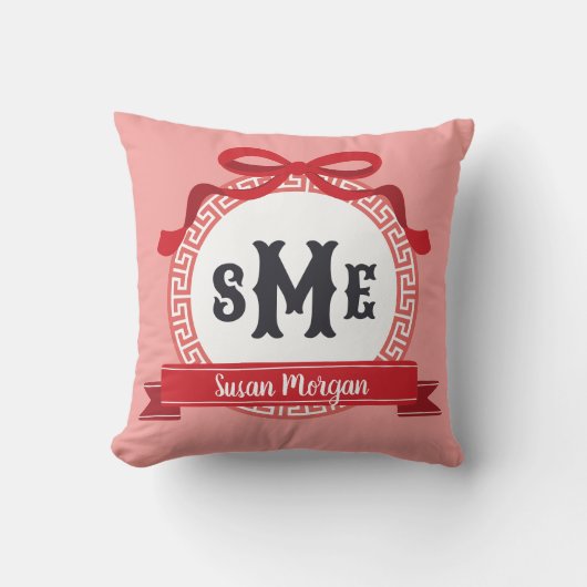 Kersenrood omgekeerde Griekse sleutelboogmonogram Kussen (Voorkant)