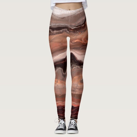 Kersenrood, roze marmer leggings (Voorkant)