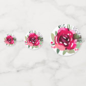 Kersenroze Waterverf Bloemen & Harten Confetti (Voorkanten)