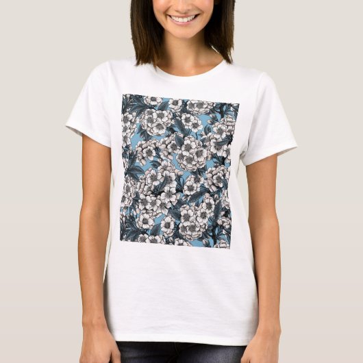 Kersensbloesem in blauw en wit t-shirt (Voorkant)