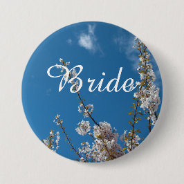 kersensbloesem in de blauwe hemel bruidt trouwknoo ronde button 7,6 cm