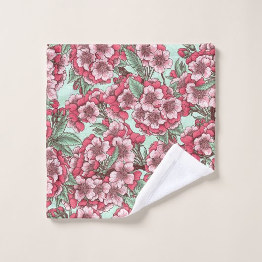Kersensbloesem in roze en munt bad handdoek (Wasdoekje)