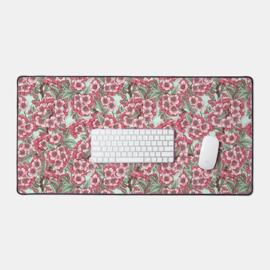 Kersensbloesem in roze en munt bureaumat (Keyboard & Muis)