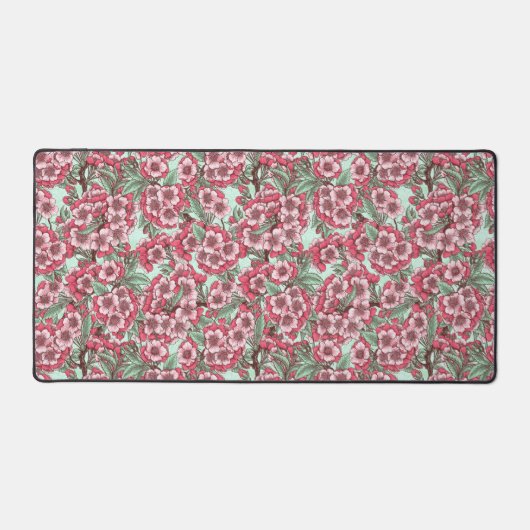 Kersensbloesem in roze en munt bureaumat (Voorkant)