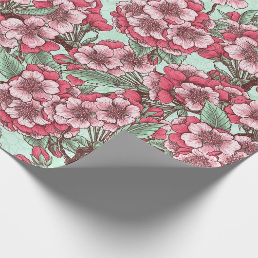 Kersensbloesem in roze en munt cadeaupapier (Hoek)