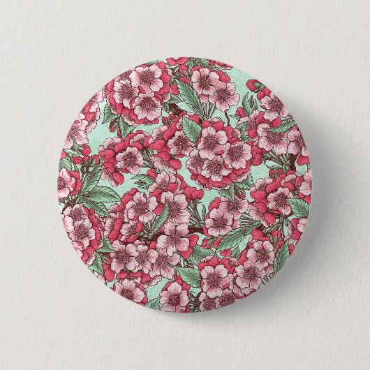 Kersensbloesem in roze en munt ronde button 5,7 cm (Voorkant)