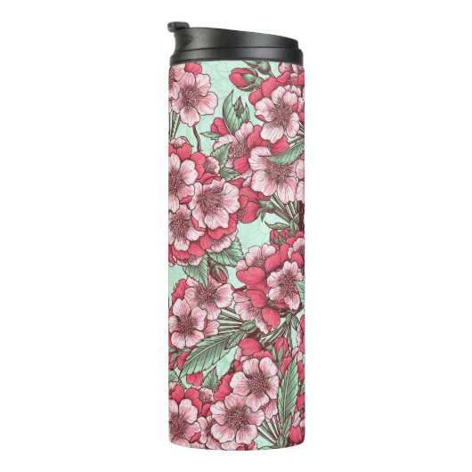 Kersensbloesem in roze en munt thermosbeker (Geroteerd rechts)