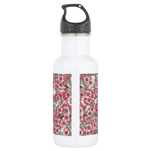 Kersensbloesem in roze en munt waterfles (Achterkant)