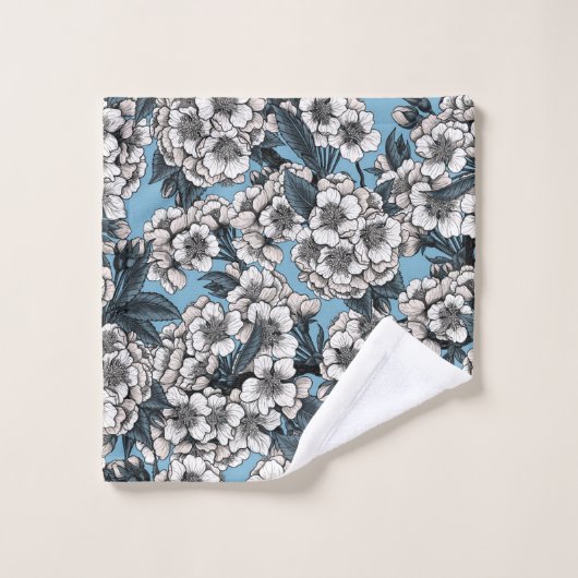 Kersensbloesem in wit en blauw bad handdoek (Wasdoekje)