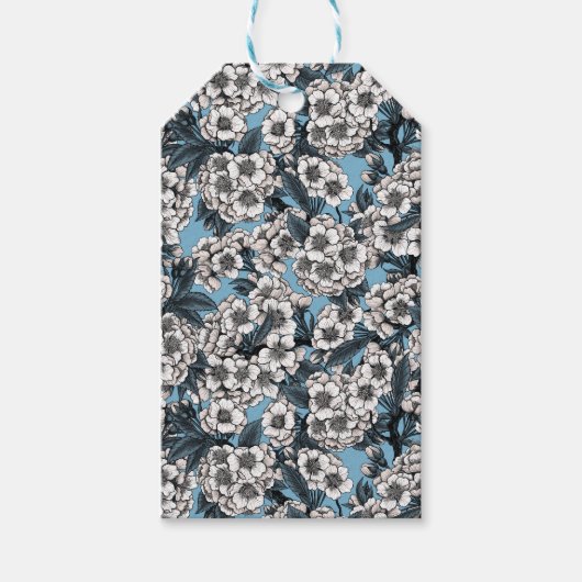 Kersensbloesem in wit en blauw cadeaulabel (Voorkant)