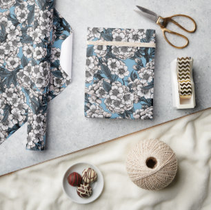 Kersensbloesem in wit en blauw cadeaupapier